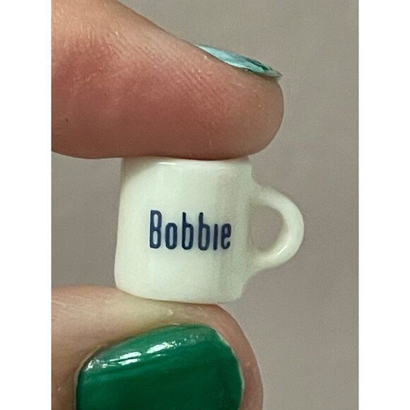 Vintage Miniature White Ceramic Coffee Mug With name Bobbie Spell Out Dollhouse - Picture 3 of 5